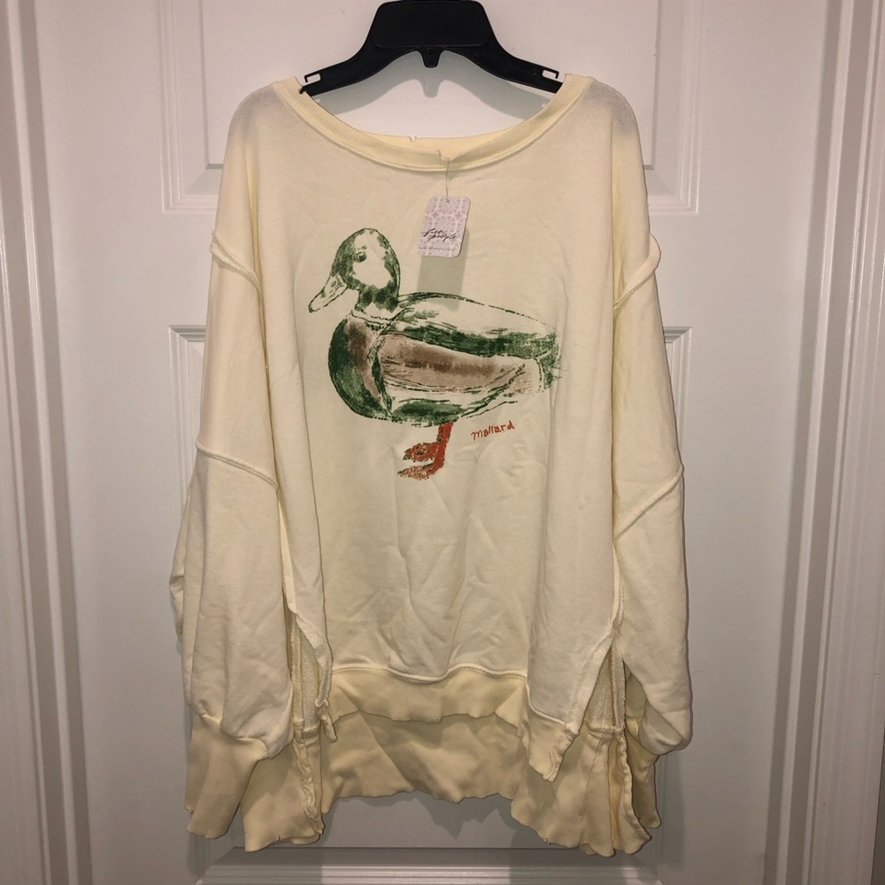 New Free People We The Free Graphic Printed Camden Pullover Mallard Combo sz S - Picture 6 of 9